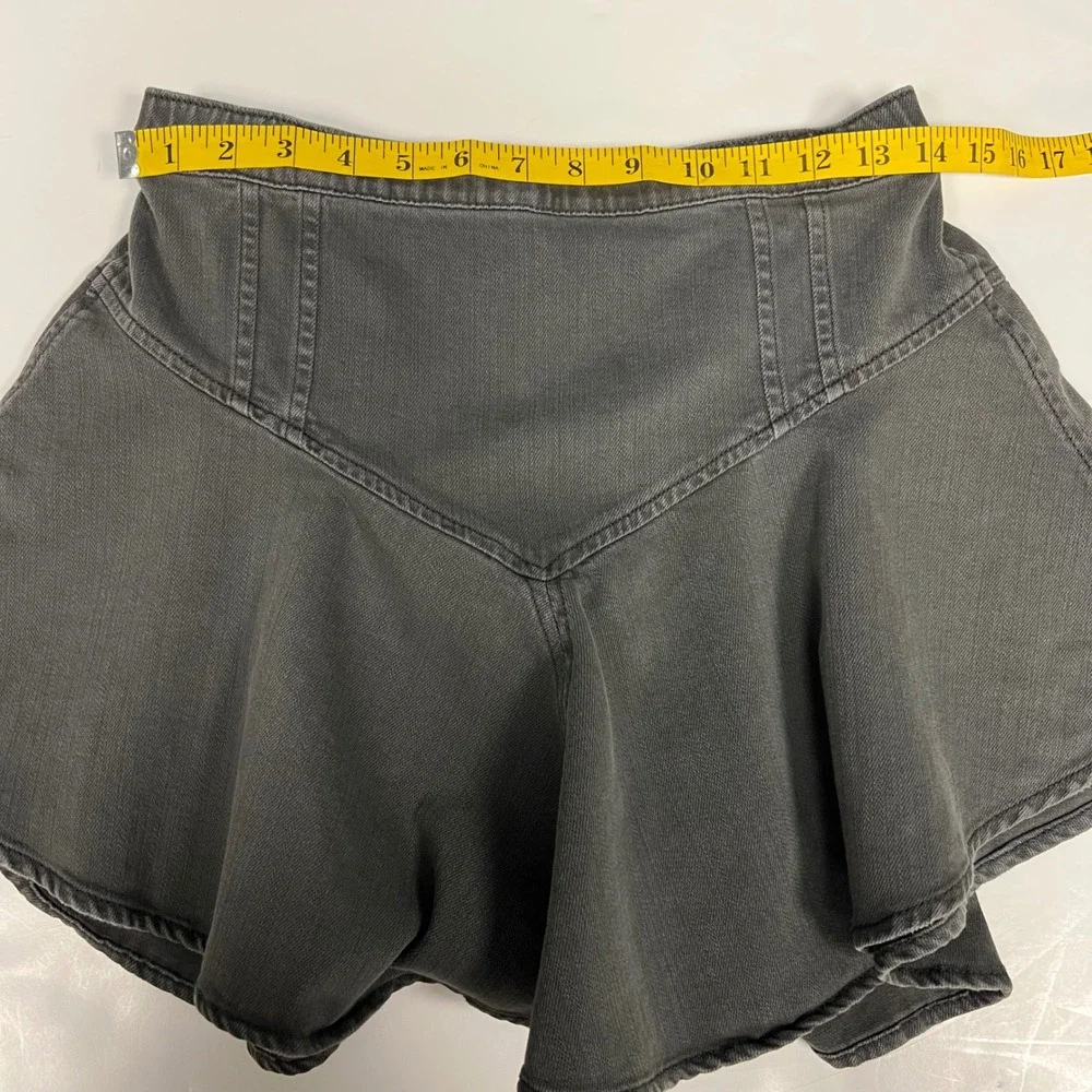 Aerie Denim Skirt Ruffle Hem Gray Mini Skater Elastic Waist Casual S - Picture 7 of 8